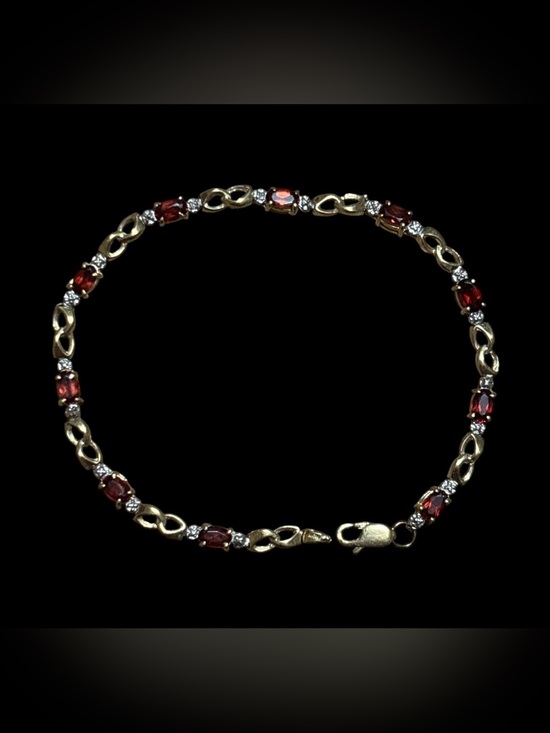 Stampd Jewelry - 10k Gold Red Garnet Link Bracelet with Tiny Diamond Accents